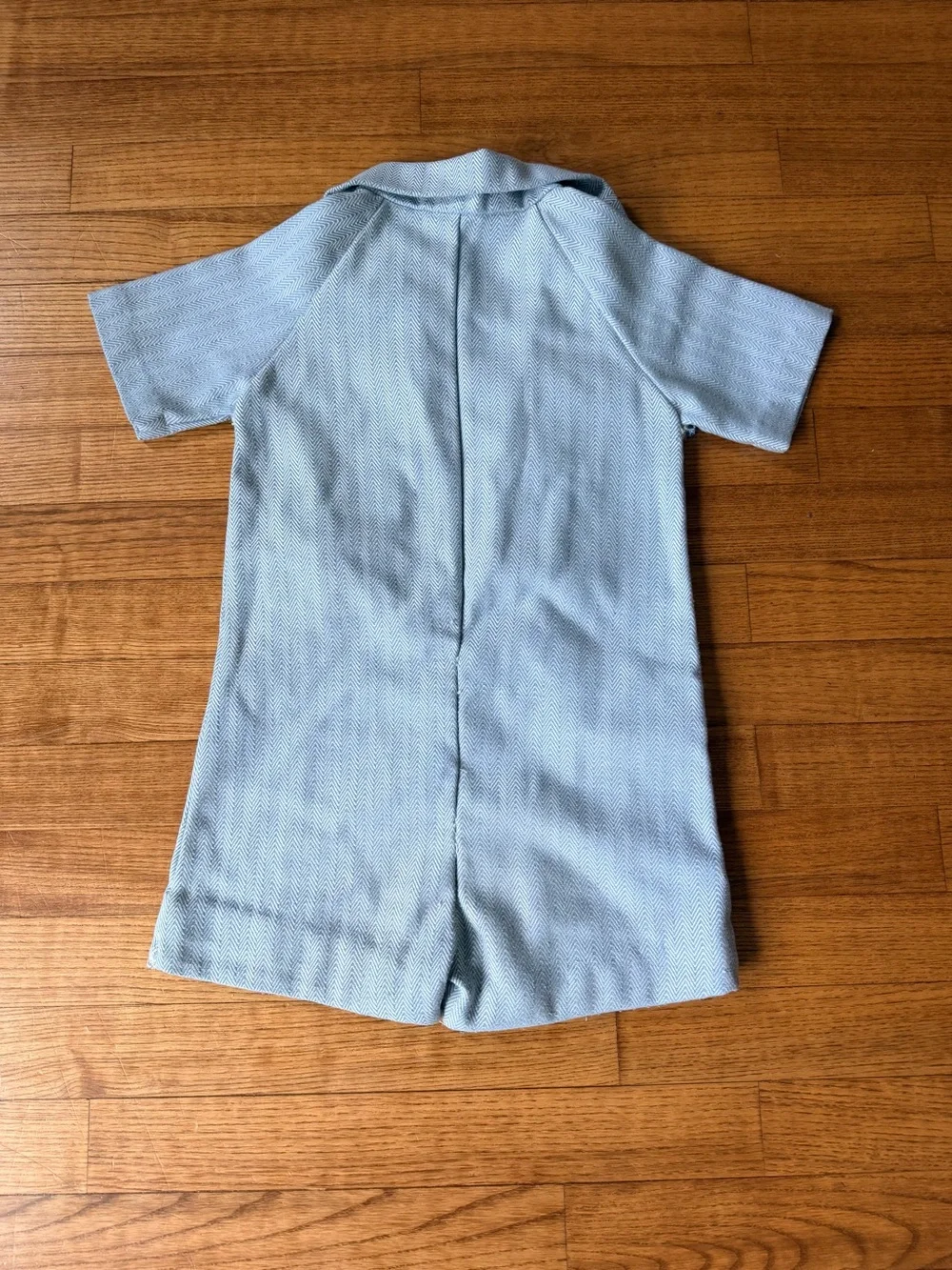 VTG 70s Penny Pockets boy Childrens Romper Jumpsuit Blue Herringbone Knit Shorts